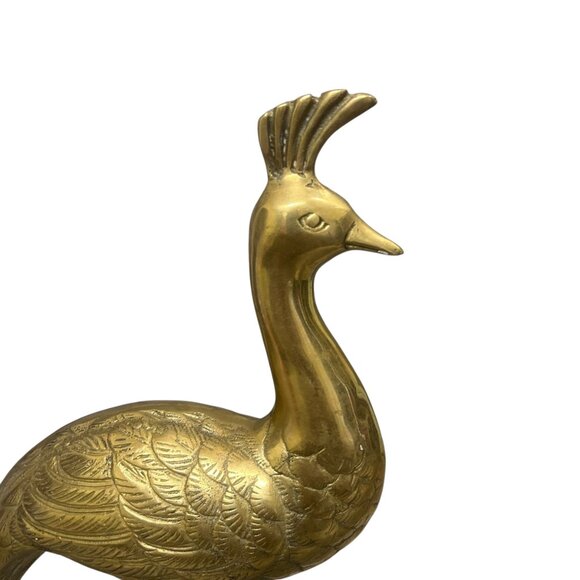 Vintage Large 12 x 12 inch Brass Peacock Bird Figurine - Picture 6 of 8